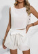 Women Spring and Summer Casual white sleeveless round neck vest lace-up shorts Two Piece Set