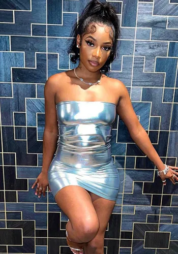 Women's Fashion Strapless Low Back Metallic Bodycon Dress
