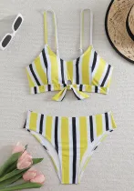 Striped High Waist Bow Women's Bikini Two Pieces Swimsuit