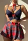 Erotic Lingerie Set Sexy Temptation Plaid Passion Uniform Bra Short Skirt Thong Three-Piece Set