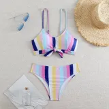 Striped High Waist Bow Women's Bikini Two Pieces Swimsuit