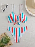 Striped High Waist Bow Women's Bikini Two Pieces Swimsuit