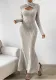 Elegant Solid Color Hollow Long Sleeve Fishtail Long Dress