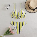 Striped High Waist Bow Women's Bikini Two Pieces Swimsuit