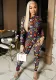 Women sexy mesh see-through print top and casual trousers two-piece set