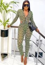Women Sexy Open Waist Zipper Bodysuit 2-piece Set