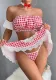 Women Red Plaid Print Cute Girl Uniform Dress Maid Costume Sexy Lingerie