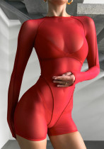 Women sexy mesh print see-through jumpsuit