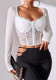 Women Sexy Lace See-Through Mesh Bra V-Neck Long Sleeve Top