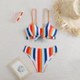 Striped High Waist Bow Women's Bikini Two Pieces Swimsuit