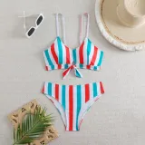Striped High Waist Bow Women's Bikini Two Pieces Swimsuit
