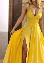 Women Spring and Summer Solid Suspender Holidays Slit Dress