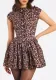 Autumn And Winter Women's Sexy Low Back Round Neck Slim Fit Leopard Pleated Dress