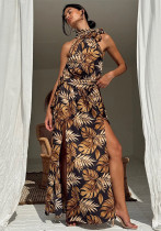 Spring Women's Fashion Print Sexy High Slit Long Dress