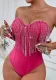 Solid Color Strapless Diamond Tassel Sexy Bodysuit