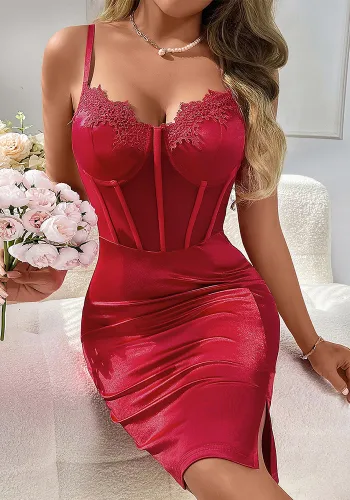 Fishbone Strap Mesh See-Through Fishbone High Waist Split Sexy Bodycon Short Dress