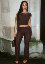 Casual Style Low Waist Tight Fitting Fashion Slim Fit Solid Color Two Piece Pants Set