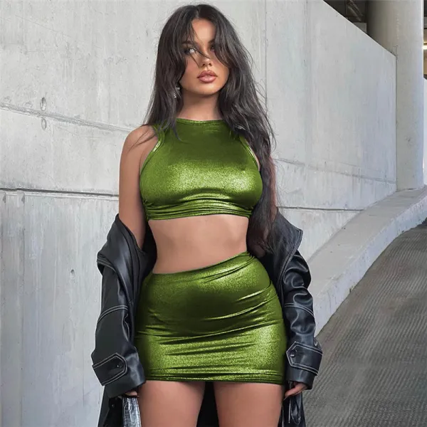 Spring Fashion Sleeveless Vest High Waist Bodycon Skirt Two Piece Set