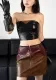 Autumn Street Fashion Pu Leather Color Matching Strapless Slim Two Piece Skirt Set