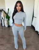 Women Long Sleeve Hooded Top and Pants Casual Two-piece Set