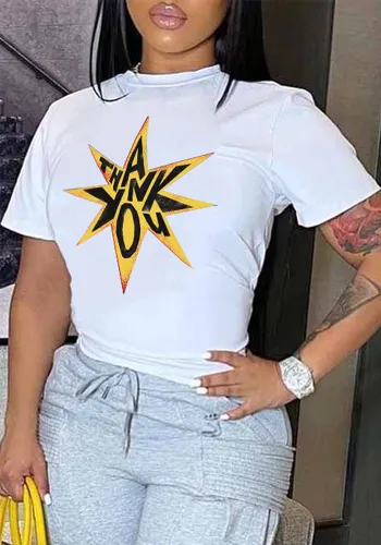 Women Style Printed Short Sleeve Round Neck T-shirt Top
