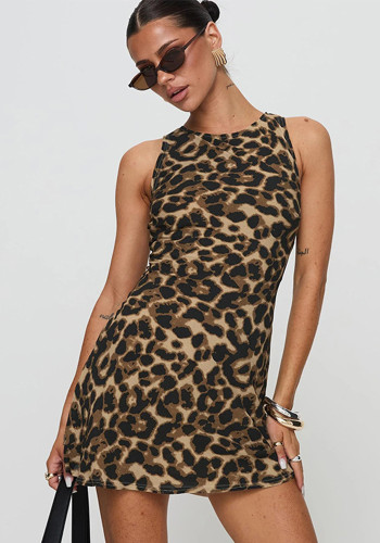 Women spring sexy vest leopard print dress