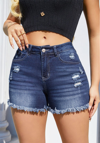 Women Tassel Ripped Denim Shorts