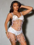 Women Spring Pearl Patchwork Sexy Dress