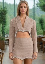 Women Diamond Blazer Bodycon Skirt Two-piece Set