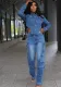 Women Spring Pocket Stretchy Denim 2-Piece Set