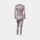 Spring Leopard Slim Sexy Fashion Long Sleeve Top Long Pants Two Piece Set