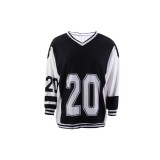 Women Loose Number Printed V-Neck Casual Long Sleeve Top