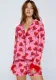 Women's Satin Print Casual Long-Sleeved Home Clothes Pajamas Set
