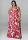 Plus Size Women's Summer Sexy Halter Low Back Print Slit Maxi Dress