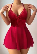 Valentine's Day Lingerie Sexy Halter V-Neck Lace Mesh Night Dress