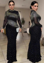 Sexy Beaded Long Sleeve Slim Long Party Dress