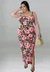 Plus Size Women's Summer Floral Print Strap Sexy Slit Bodycon Dress