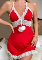 Valentine's Day Lingerie Sexy Strap Lace Patchwork Nightdress