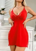 Valentine's Day Lingerie Sexy Strap V-Neck Slit Nightdress