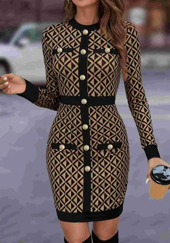 Spring Plaid Contrast Color Patchwork Fashionable Women's Bodycon Dress