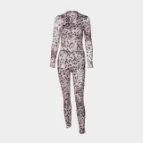 Spring Leopard Slim Sexy Fashion Long Sleeve Top Long Pants Two Piece Set