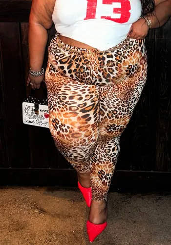 Women's Plus Size Fashion Leopard Print Slim Pants