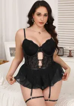 Women Lace Lace Underwire Bodysuit with Leg Ring Sexy Lingerie Set