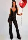 Women Sexy Solid Lace See-Through Backless Halter Neck Bodysuit