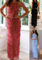 Women Spring Summer Sleeveless Chiffon Top and Skirt Two-piece Set