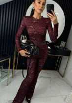 Women Round Neck Lace Patchwork Sexy Jumpsuit