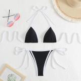 Contrast Color Lace-Up Sexy Bikini Two Pieces Swimsuit