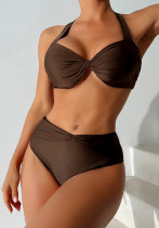 Solid Color Sexy Low Back Two Pieces Swimsuit Female Bikini