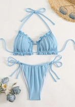 Drawstring Lace-Up Hollow Stripes Two Pieces Bikini Swimsuit