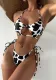 Cow Printed Lace-Up Two Pieces Sexy Swimsuit Women's Sexy Bikini